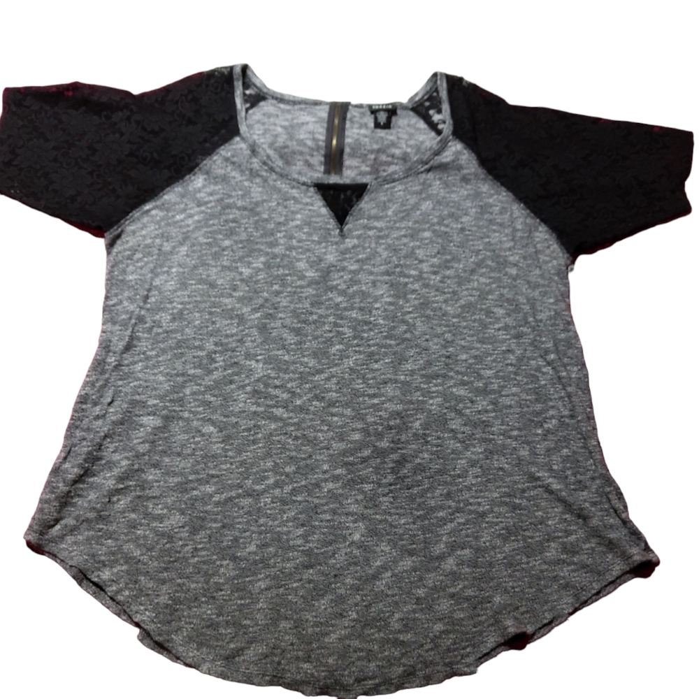 COPY - Torrid Gray Top with Black Lace Sleeves